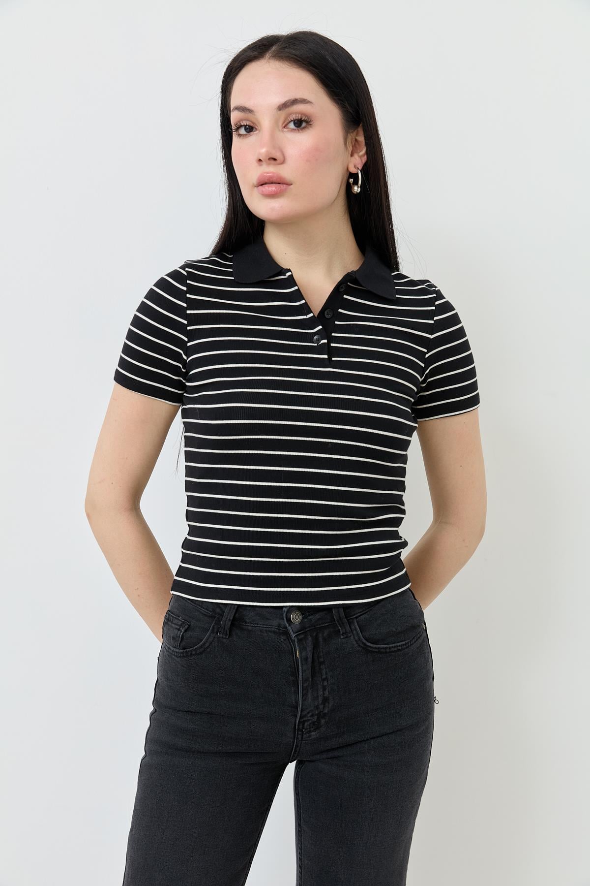 31464 CIZGILI POLO YAKA TSHIRT