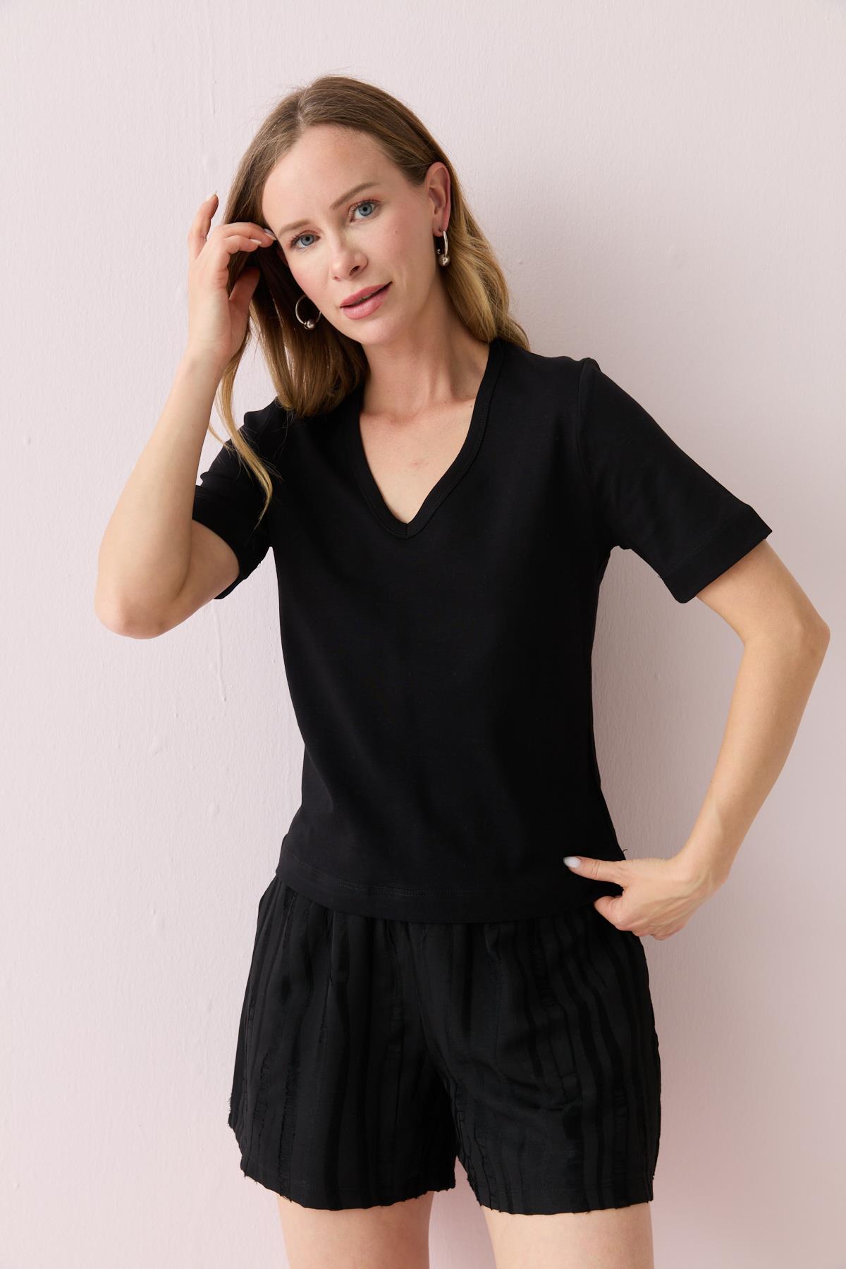 31840 V YAKA KISA KOLLU TSHIRT
