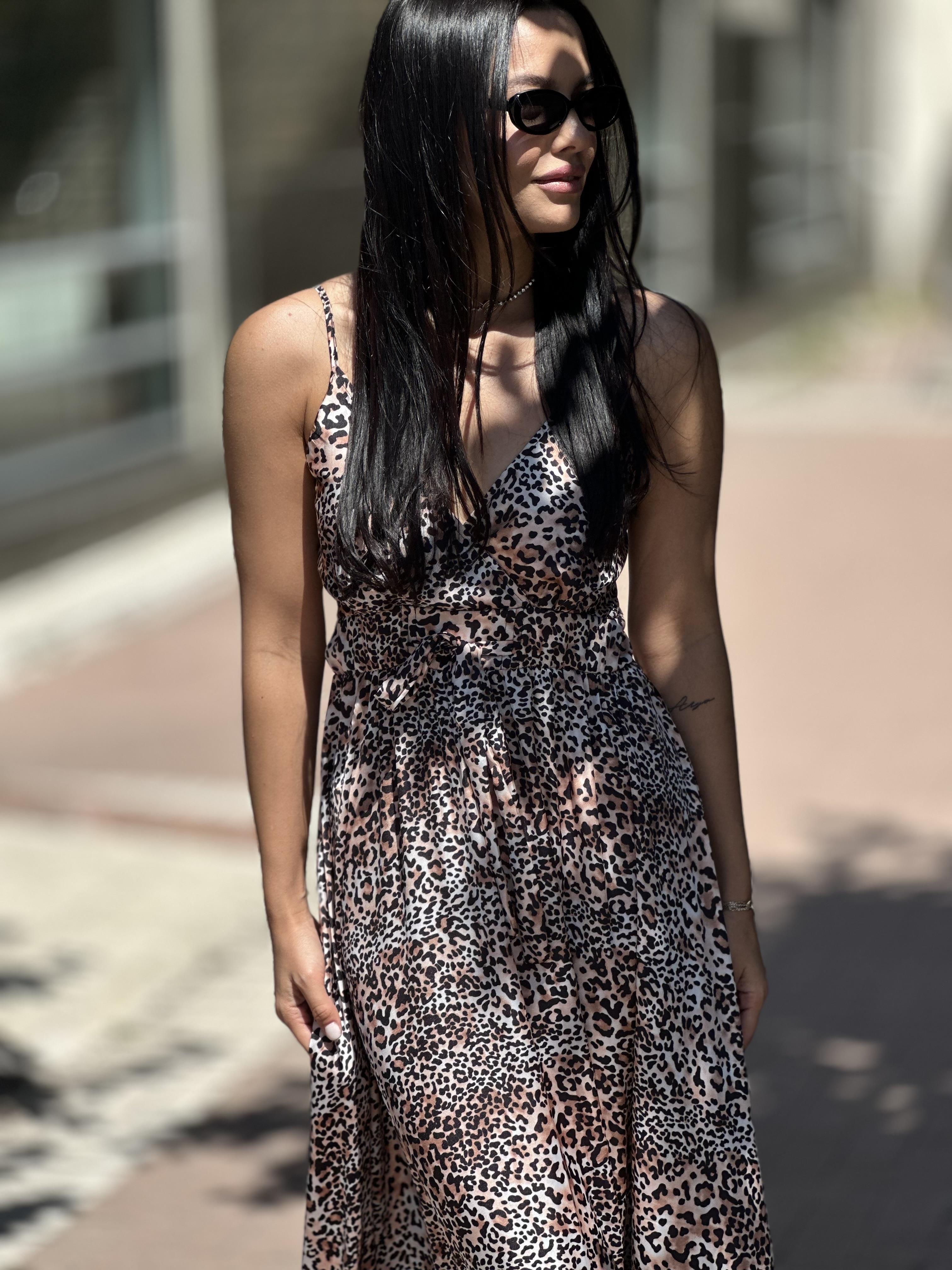 37509 ASKILI LEOPAR DESEN ELBISE
