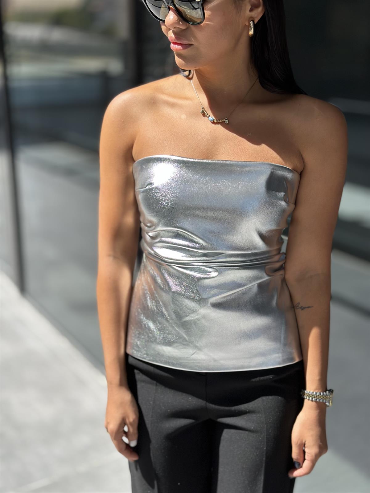 50246 METALIK STRAPLEZ BLUZ