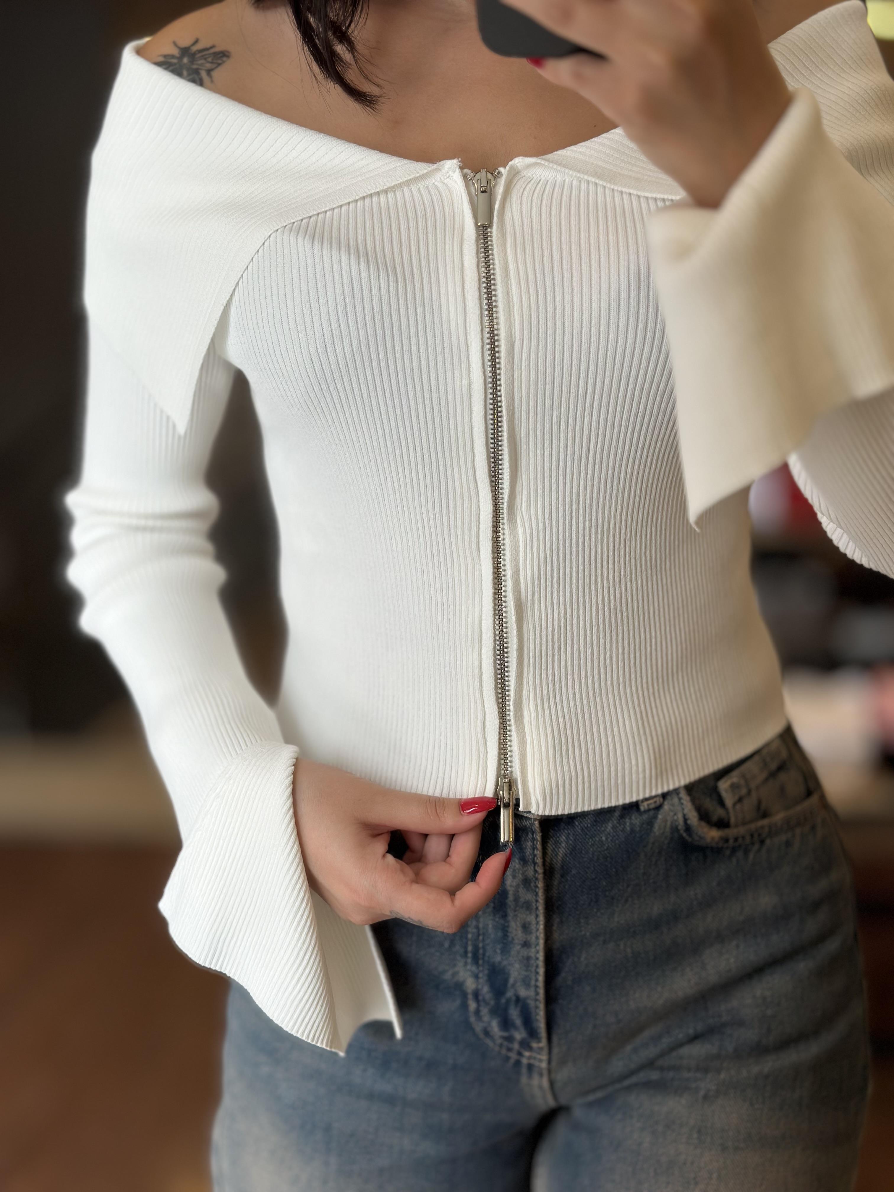 60252 BARDOT YAKA KOL YIRTMACLI FERMUARLI TRIKO HIRKA