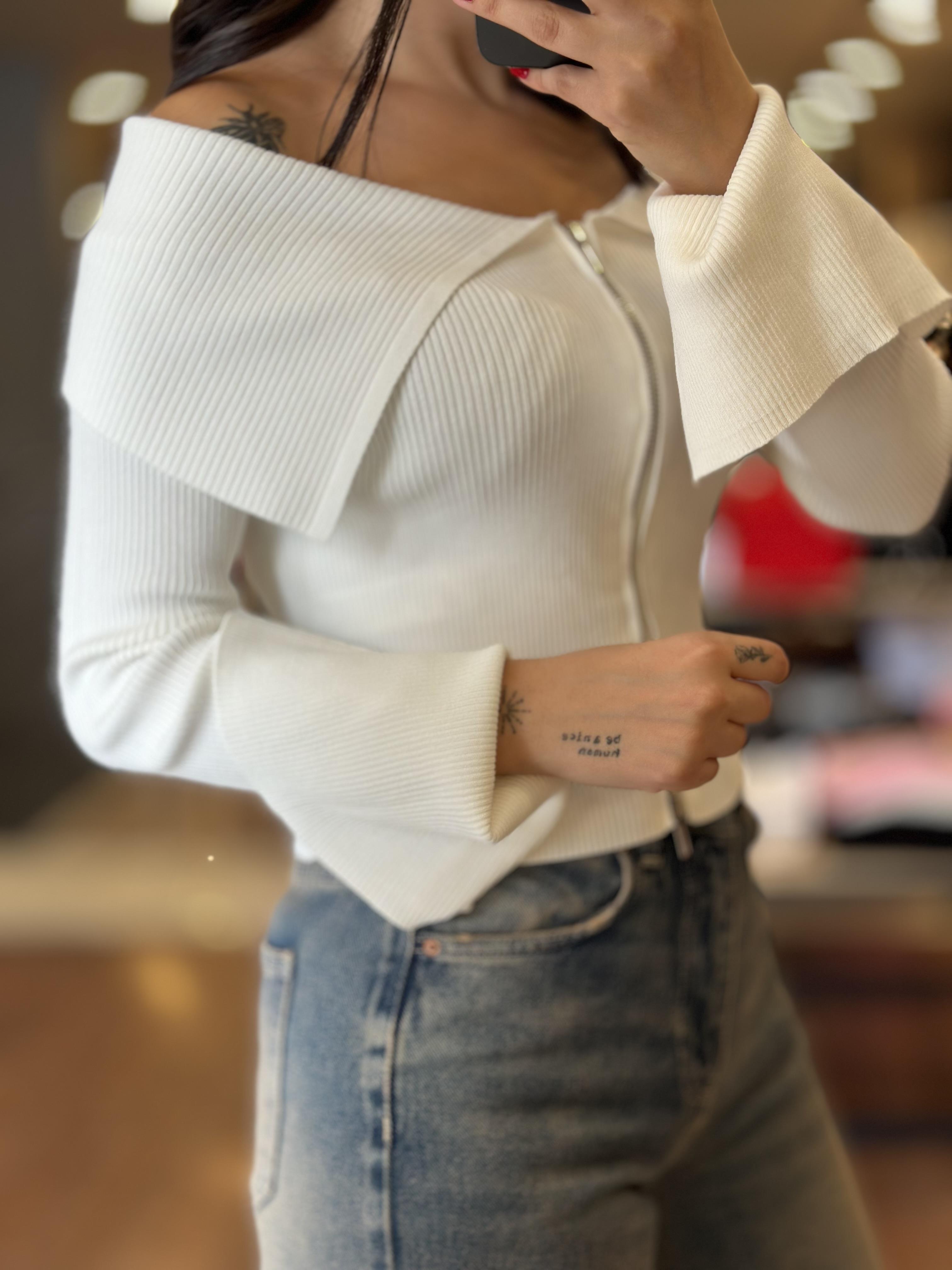 60252 BARDOT YAKA KOL YIRTMACLI FERMUARLI TRIKO HIRKA