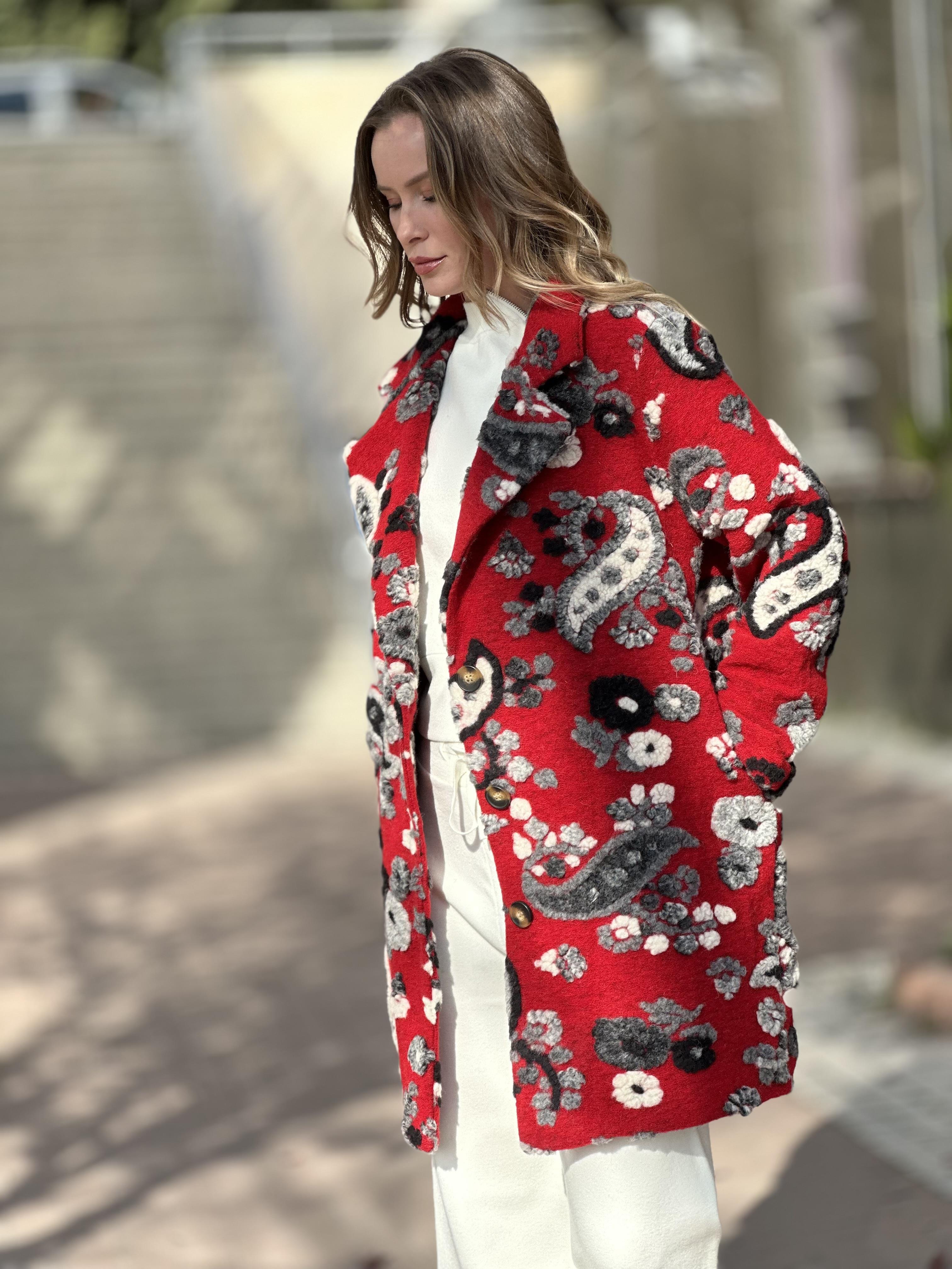 60439 SAL YAKA YAPRAK DESEN KECE KABAN