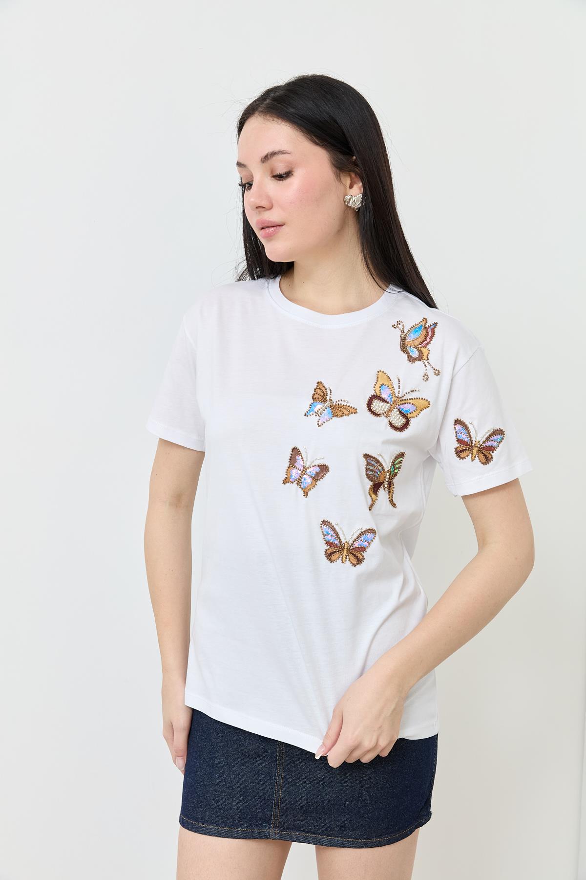 7112 KELEBEK ISLEMELI TSHIRT