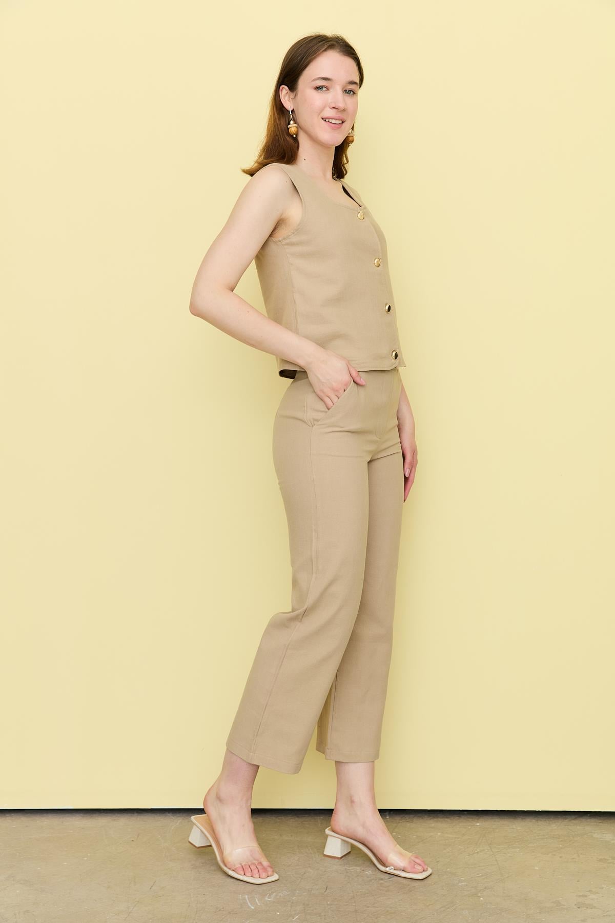 7134 GOLD DUGME YELEK PANTOLON