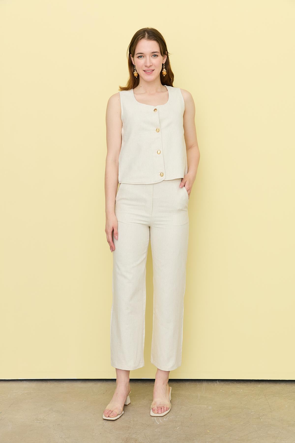 7134 GOLD DUGME YELEK PANTOLON