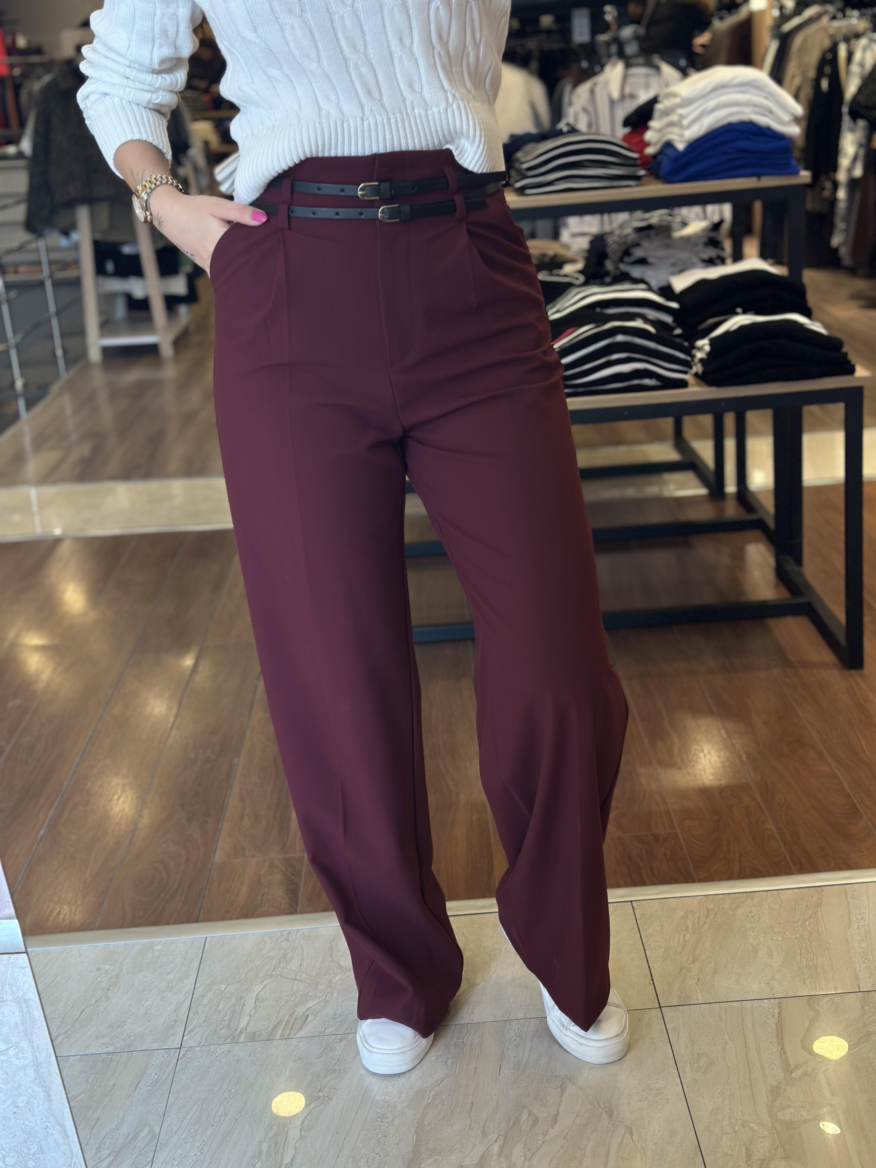 71526 KEMERLI YUKSEK BEL PANTOLON