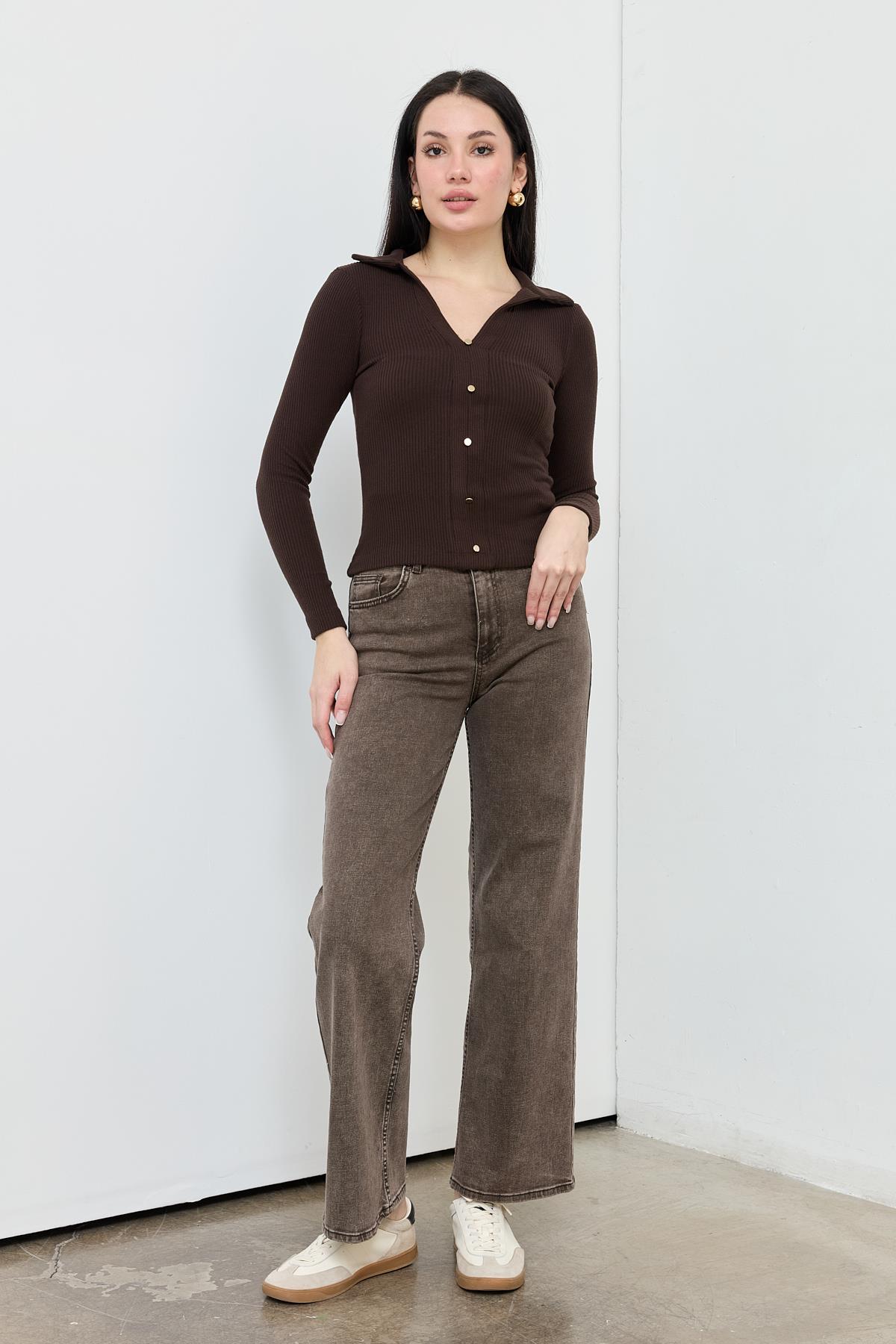 773 HAKI BROWN WIDW LEG PANTOLON