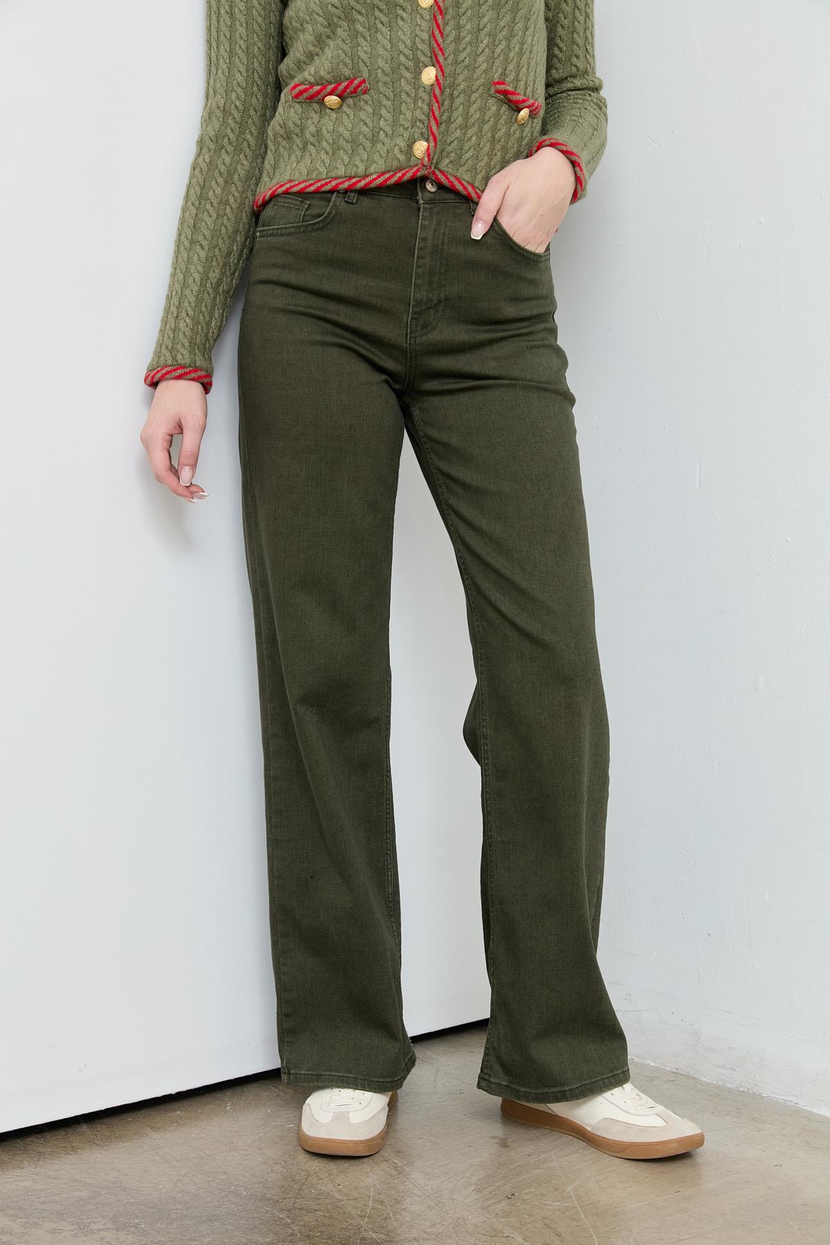 773 HAKI BROWN WIDW LEG PANTOLON