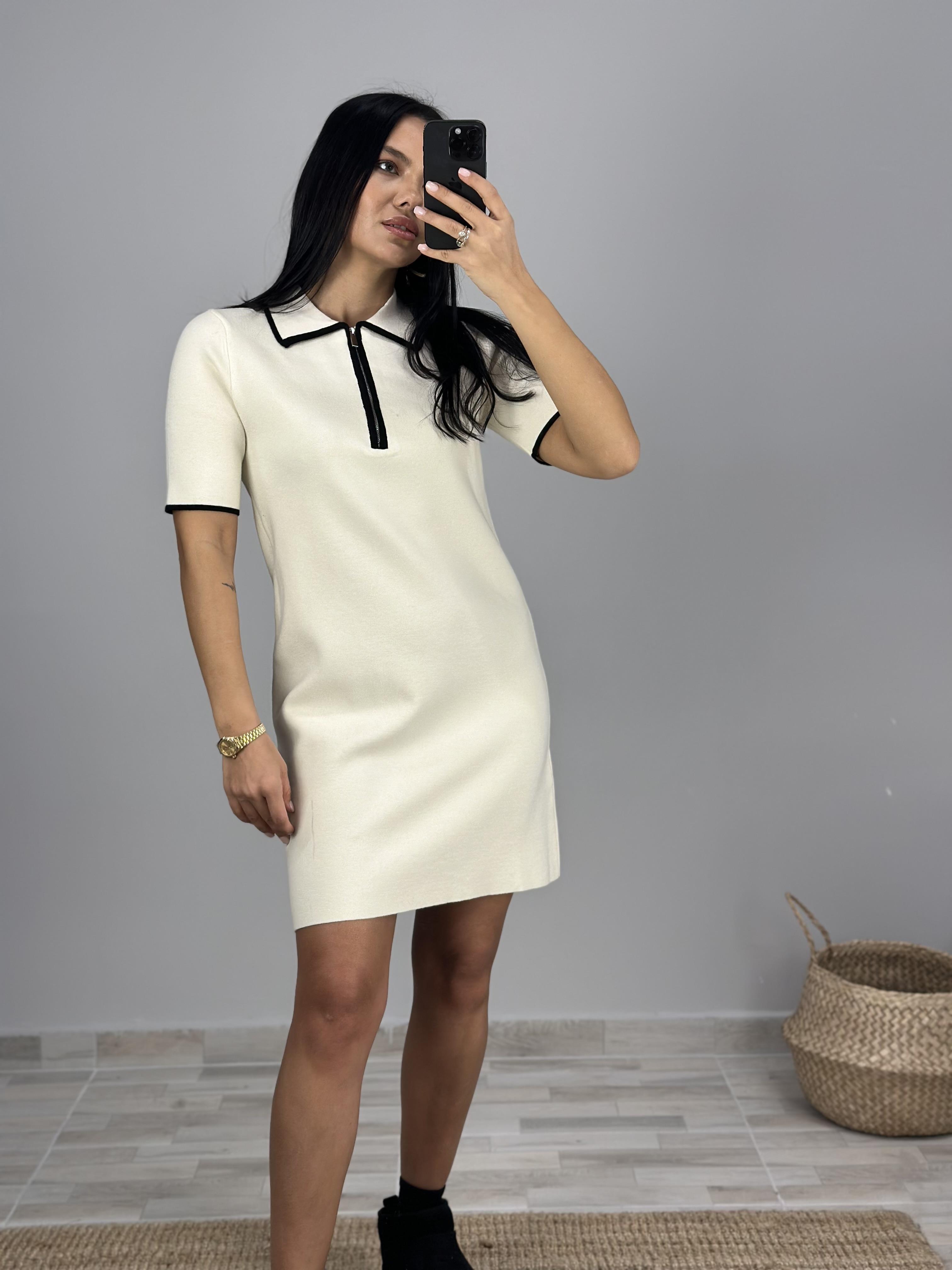 90168 POLO YAKA FERMUARLU KISA KOL ELBISE