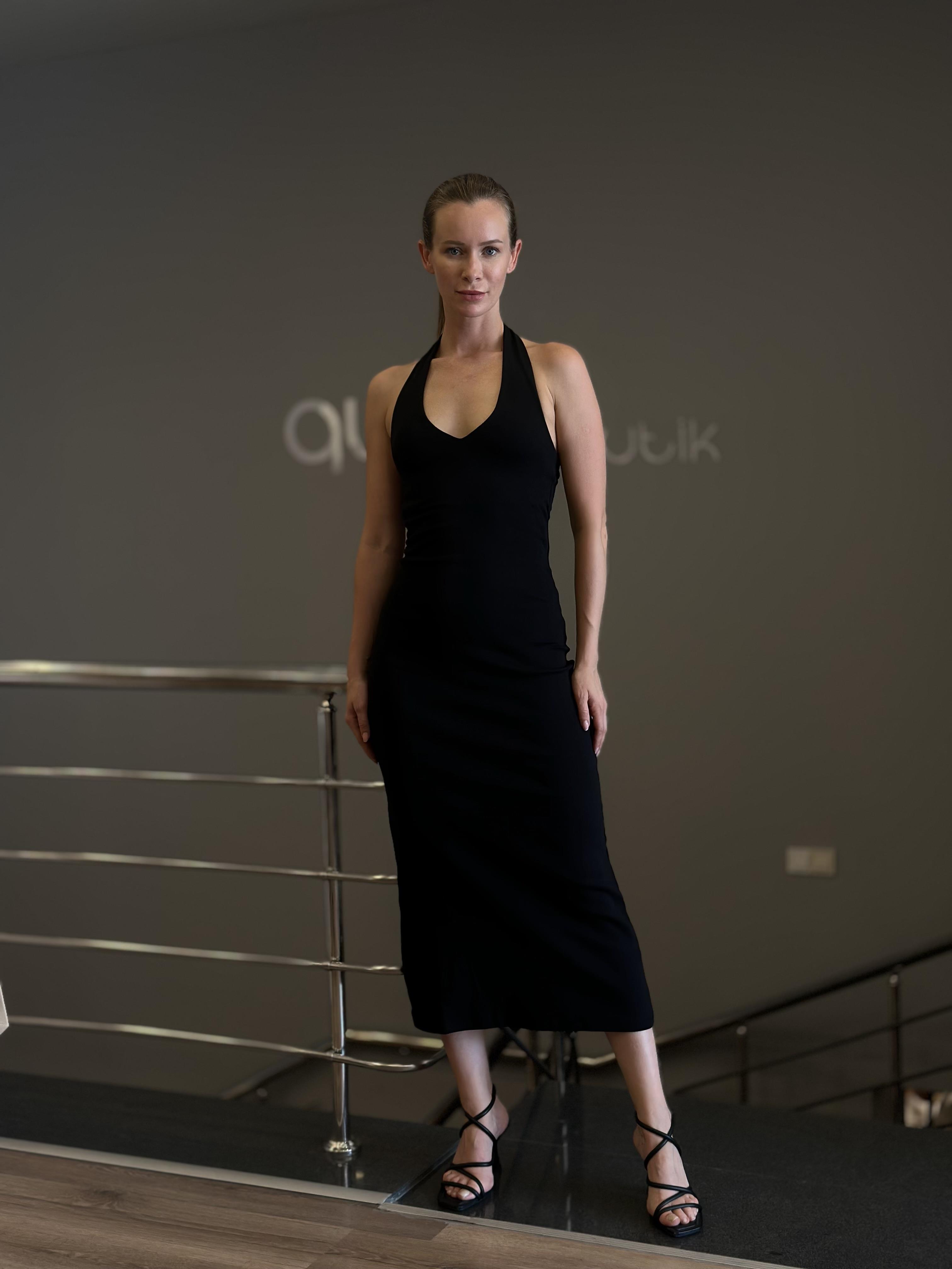 91476 HALTER YAKA MIDI ELBISE