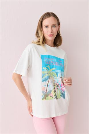 00345 SANTORINI YAZILI TSHIRT