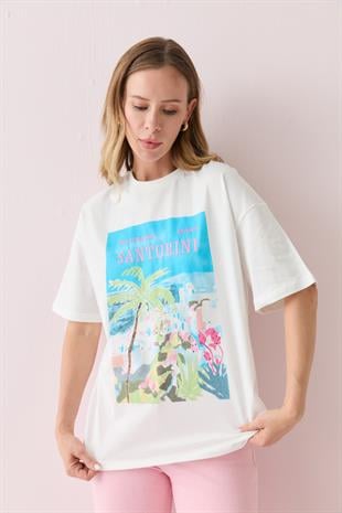00345 SANTORINI YAZILI TSHIRT
