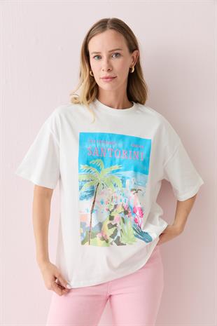 00345 SANTORINI YAZILI TSHIRT