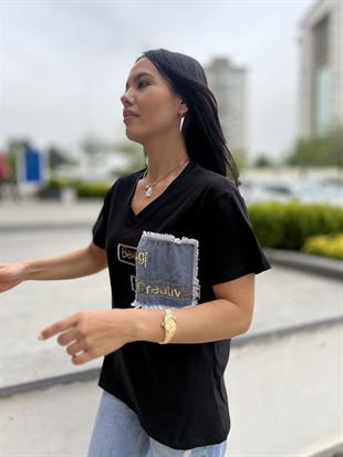058 V YAKA BEING YAZILI TSHIRT