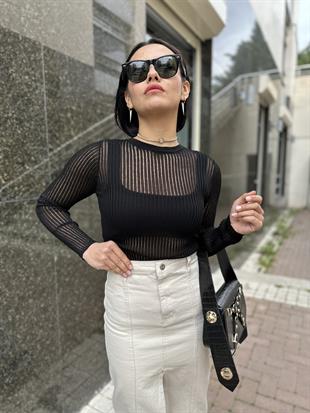10355 BISIKLET YAKA TRANSPARAN KAZAK