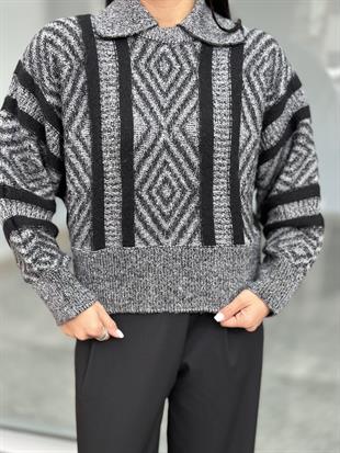 10466 POLO YAKA DESENLI MULINE KAZAK