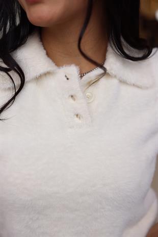 10475 POLO YAKA DUGMELI CROP KAZAK