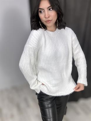 10481 BISIKLET YAKA FITILLI YUMUSAK DOKULU KAZAK