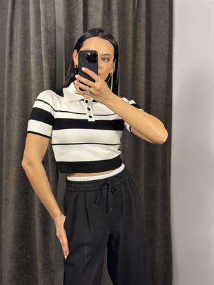 10532 POLO YAKA CIZGILI DUGMELI TRIKO TOP