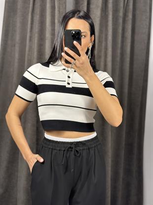 10532 POLO YAKA CIZGILI DUGMELI TRIKO TOP