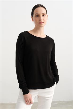 10536 BISIKLET YAKA BASIC INCE TRIKO KAZAK