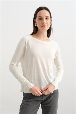 10536 BISIKLET YAKA BASIC INCE TRIKO KAZAK