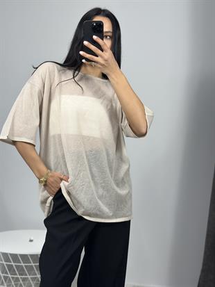 10550 BISIKLET YAKA KISA KOL TRANSPARAN BLUZ