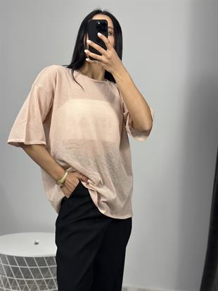 10550 BISIKLET YAKA KISA KOL TRANSPARAN BLUZ