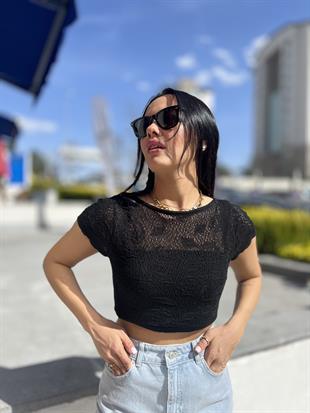10553 KAYIK YAKA KISA KOL CICEK AJURLU TRIKO BLUZ