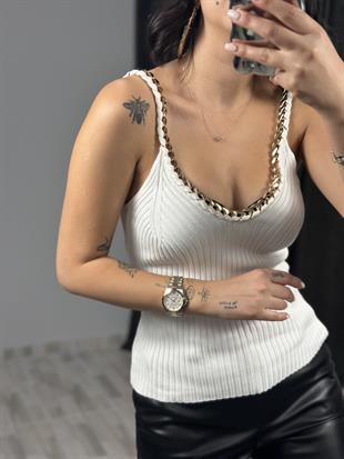 10607 ASKILI ZINCIRLI FITILLI TRIKO BLUZ