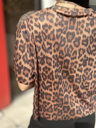 10616 BISILET YAKA LEOPAR BASKILI TRIKO