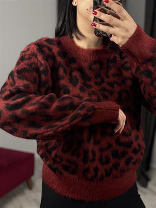 10632 BISIKLET YAKA LEOPAR SARDONLU TRIKO KAZAK