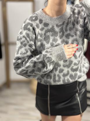 10632 BISIKLET YAKA LEOPAR SARDONLU TRIKO KAZAK