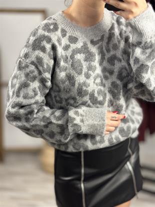 10632 BISIKLET YAKA LEOPAR SARDONLU TRIKO KAZAK