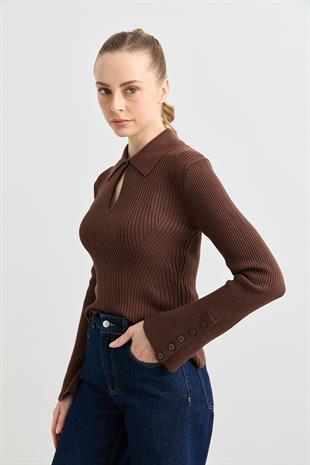 10637 POLO YAKA DUGMELI FITILLI TRIKO KAZAK