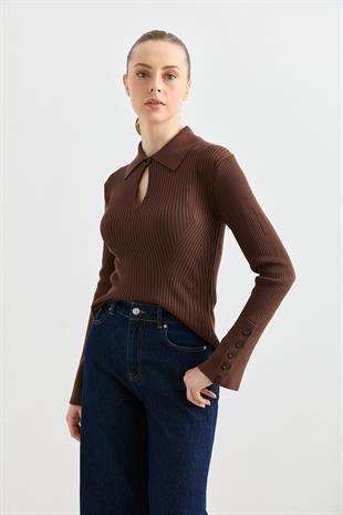 10637 POLO YAKA DUGMELI FITILLI TRIKO KAZAK