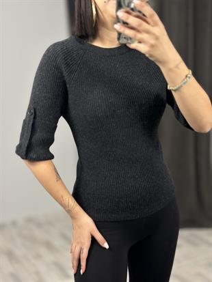 10647 BISIKLET YAKA FITILLI KOL DUGME DETAYLI TRIKO KAZAK