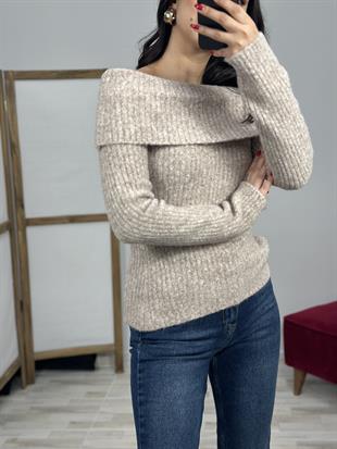 10649 BARDOT YAKA FITILLI TRIKO KAZAK