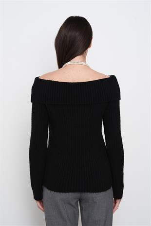 10649 BARDOT YAKA FITILLI TRIKO KAZAK
