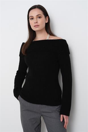 10649 BARDOT YAKA FITILLI TRIKO KAZAK