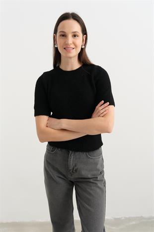 10651 BISIKLET YAKA YUMUSAK DOKULU KISA KOL TRIKO