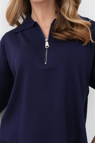 1243 POLO YAKA FERMUARLI KAZAK