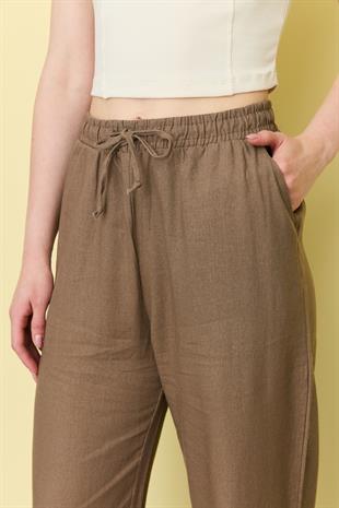 1499 BELI LASTIKLI KETEN PANTOLON