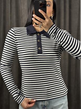 16012 POLO YAKA CIZGILI BLUZ