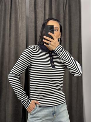 16012 POLO YAKA CIZGILI BLUZ