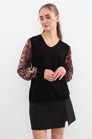 161 OZEL LEOPAR DESEN V YAKA TRIKO