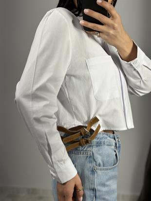 16148 KEMER AKSESUARLI POPLIN GOMLEK