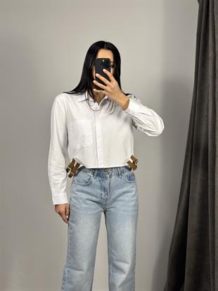 16148 KEMER AKSESUARLI POPLIN GOMLEK