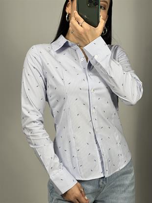 16172 CIZGILI YAPRAK DESENLI GOMLEK